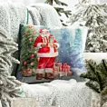 Poszewka na poduszkę 45x45 cm welwetowa, czerwono niebieska zdobiona uroczym motywem świątecznym