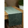 Bieżnik na stół ciemnomiętowo, złocisty 35x180 cm welwetowy BLINK 13 z dużym wzorem lilii wodnej