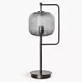 Lampa stołowa nocna grafitowa ARON nowoczesna ze szklanym tłoczonym abażurem