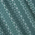 Zasłona ciemnoturkusowo, srebrna z geometrycznym wzorem 140x250 cm przelotka - CUBE