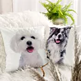 Poszewka na poduszkę 45x45 cm welwetowa biało, czarna zdobiona nadrukiem psa ANIMAL