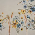 Obrus naturalno, jasnoniebieski 100x100 cm z grubszej tkaniny gobelinowej z nicią szenilową z motywem polnych kwiatów