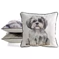 Poszewka na poduszkę 45x45 cm welwetowa biało, szara z motywem psa ANIMAL 85
