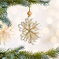 Ozdoba choinkowa śnieżynka w stylu eko zdobiona delikatnymi drobinkami brokatu