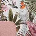 Narzuta zielono, różowa 170x210 cm z nadrukiem egzotycznych roślin i papug PARROT Design 91