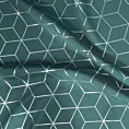 Zasłona ciemnoturkusowo, srebrna z geometrycznym wzorem 140x250 cm przelotka - CUBE