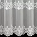 Firana szyta na taśmie fala naturalna z matowej tkaniny z efektem deszczyku ozdobionej ornamentowym haftem