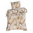 Pościel 140x200 cm bawełniana kolor biały, brązowy z wzorem botanicznym POLA