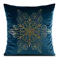 Poszewka na poduszkę 45x45 cm welwetowa, granatowo złota zdobiona śnieżynkami JOY