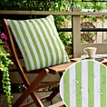 Poszewka na poduszkę 45x45 cm z tkaniny wodoodpornej jasnozielono, biała idealna do ogrodu i na taras zdobiona pasami GARDEN 6