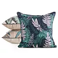 Poszewka na poduszkę 45x45 cm z tkaniny wodoodpornej granatowo, turkusowa idealna na taras oraz balkon z motywem botanicznym GARDEN