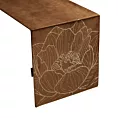 Bieżnik na stół brązowo, złocisty 35x220 cm welwetowy BLINK 13 z dużym wzorem lilii wodnej