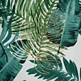 Zasłona welwetowa biało, zielona ze wzorem egzotycznych liści 140x270 cm taśma - DAVOS