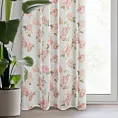 Zasłona biało, różowa zdobiona nadrukiem róż z dodatkiem złota z etaminy 140x250 cm przelotka MELA