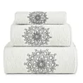 Zestaw ręczników bawełnianych na prezent 3 szt kolor biały, grafitowy z haftowanym motywem rozety 380g/m2 ROSETTE
