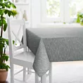Obrus szyty popielaty z matowej luźnotkanej tkaniny z efektem melanżu, wykończona obciążnikiem