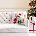 Poszewka na poduszkę świąteczna 45x45 cm welwetowa biało, czerwona zdobiona uroczym nadrukiem kotka