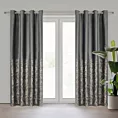 Zasłona welwetowa grafitowo, szampańska zdobiona błyszczącym nadrukiem 140x250 cm przelotka - TORI