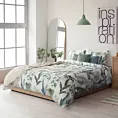 Pościel 140x200 cm bawełniana kolor biały, zielony z motywem botanicznym SPRING 52
