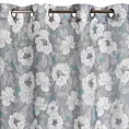 Zasłona popielato, biała w kwiaty o płóciennym splocie 140x250 przelotka - FABIA