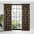 Zasłona welwetowa czarno, złocista z nadrukiem liści 140x270cm taśma - MAROKO