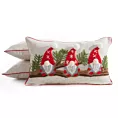 Poszewka na poduszkę świąteczna 30x50 cm o strukturze lnu czerwono, zielona zdobiona uroczymi skrzatami