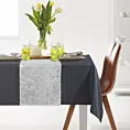 Komplet obrus z bieżnikiem stalowo, srebrny 140x220 cm ANITA 6 zdobiony subtelnym wzorem liści
