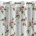 Zasłona biało, różowa z etaminy zdobiona nadrukiem pnących kwiatów 135x250 cm przelotki - RUTH