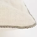 Poszewka na poduszkę 43x43 cm lniana z dodatkiem bawełny z pasmanterią z ozdobnymi cyrkoniami na brzegach kremowa LEN