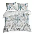 Pościel 220x200 cm bawełniana kolor biały, zielony z motywem botanicznym SPRING 52