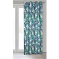 Zasłona biało, granatowa zdobiona nadrukiem palmowych liści 140x250 cm przelotka - PALMAS