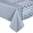 Komplet obrus z bieżnikiem popielato, biały 140x220 cm ANITA 2 zdobiony subtelnym wzorem geometrycznym