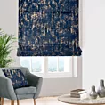 Roleta rzymska granatowo złocista z tkaniny welwetowej zdobionej połyskującym drukiem