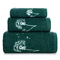 Zestaw ręczników bawełnianych na prezent 3 szt kolor ciemnozielony , srebrny z haftem kwiatów 400 g/m2 MOLI