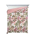 Narzuta zielono, różowa 170x210 cm z nadrukiem egzotycznych roślin i papug PARROT Design 91