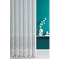 Firana szyta na taśmie fala biała z matowej tkaniny PERU, zdobiona fantazyjnymi wzorami tworzącymi dwa poziome pasy