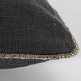 Poszewka na poduszkę 43x43 cm lniana z dodatkiem bawełny z pasmanterią z ozdobnymi cyrkoniami na brzegach czarna LEN