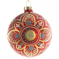 Szklana bombka ręcznie zdobiona  wzorem folklorystycznym z dodatkiem brokatu