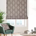 Roleta rzymska ciemnobeżowo srebrna z eleganckiej tkaniny w drobny ornamentowy wzór