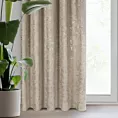 Zasłona beżowa zdobiona błyszczącym nadrukiem liści, welwetowa 140x270 cm taśma FELIS
