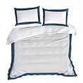 Pościel 220x200 cm bawełniana z makosatyny kolor biały, granatowy z kontrastującą kantą Reina Line