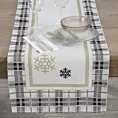 Bieżnik na stół naturalno, czarny 45x140 cm gobelinowy ANGEL z motywem kraty i śnieżynek
