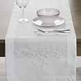 Bieżnik na stó biały 40x140 cm TULIA obszyty szeroką kantą i zdobiony koronkową aplikacją EUROFIRANY PREMIUM