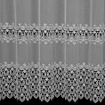 Firana szyta na taśmie 5 cm biała z matowej markizety zdobionej piękną koronkową aplikacją