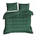 Pościel 160x200 cm satyna bawełniana kolor ciemnozielony w drobne prążki VERA