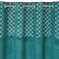 Zasłona turkusowo, srebrna z ozdobnym pasem z geometrycznym nadrukiem w górnej części z welwetu 140x250 cm przelotka - HAZEL