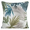 Poszewka na poduszkę 45x45 cm z tkaniny wodoodpornej beżowo, turkusowa idealna na taras oraz balkon z nadrukiem egzotycznych liści GARDEN 6