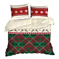 Pościel świąteczna 160x200 cm bawełna ranforce  kolor czerwony, zielony zdobiony nadrukiem kraty AUSTIN