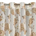 Zasłona biało, beżowa zdobiona nadrukiem róż z dodatkiem złota z etaminy 140x250 cm złote przelotki - MELA