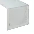 Bieżnik na stół biało, srebrny 40x200 cm JOWITA zdobiony srebrną błyszczącą nicią w wzór geometryczny z elegancką listwą